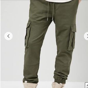 Forever 21 Cargo Twill Joggers Olive